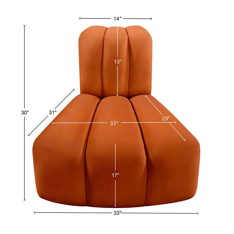 Bowery Hill Contemporary Deep Channel Tufted Soft Cognac Velvet Reverse Corner