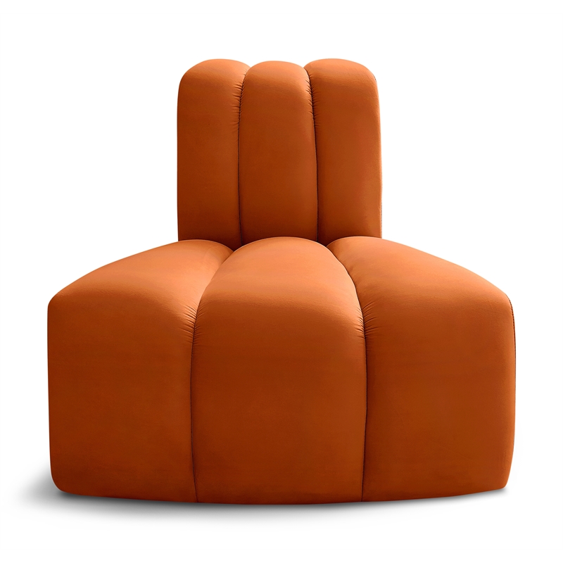 Bowery Hill Contemporary Deep Channel Tufted Soft Cognac Velvet Reverse Corner