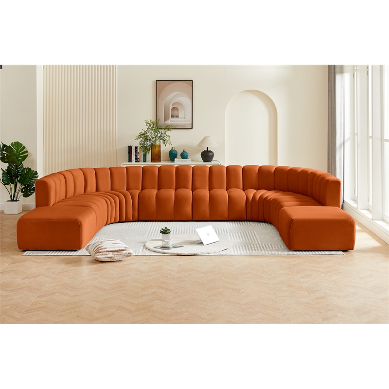 Bowery Hill Contemporary Soft Cognac Velvet Modular Sectional