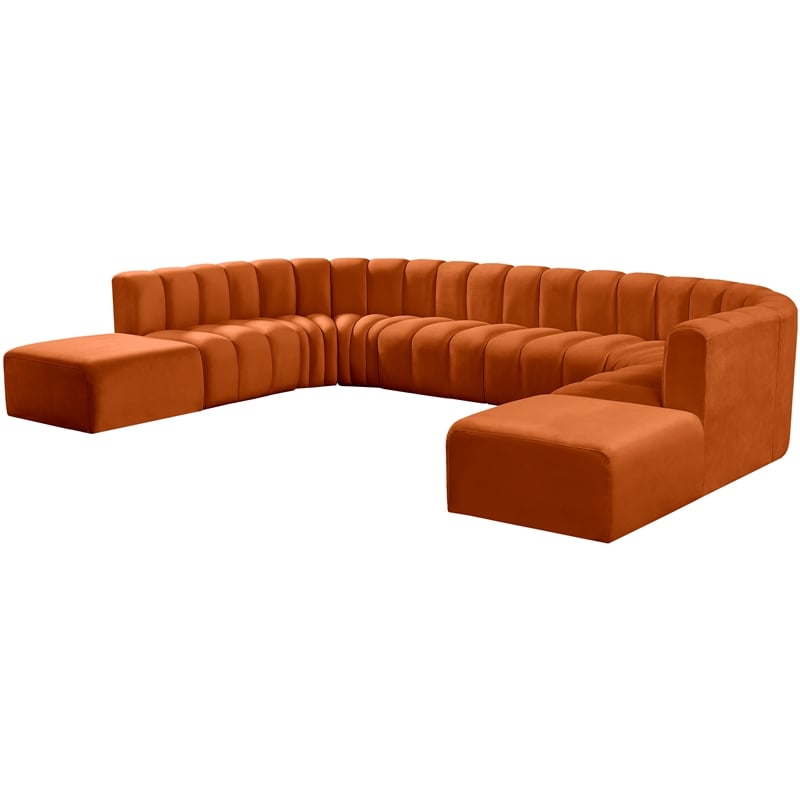 Bowery Hill Contemporary Soft Cognac Velvet Modular Sectional