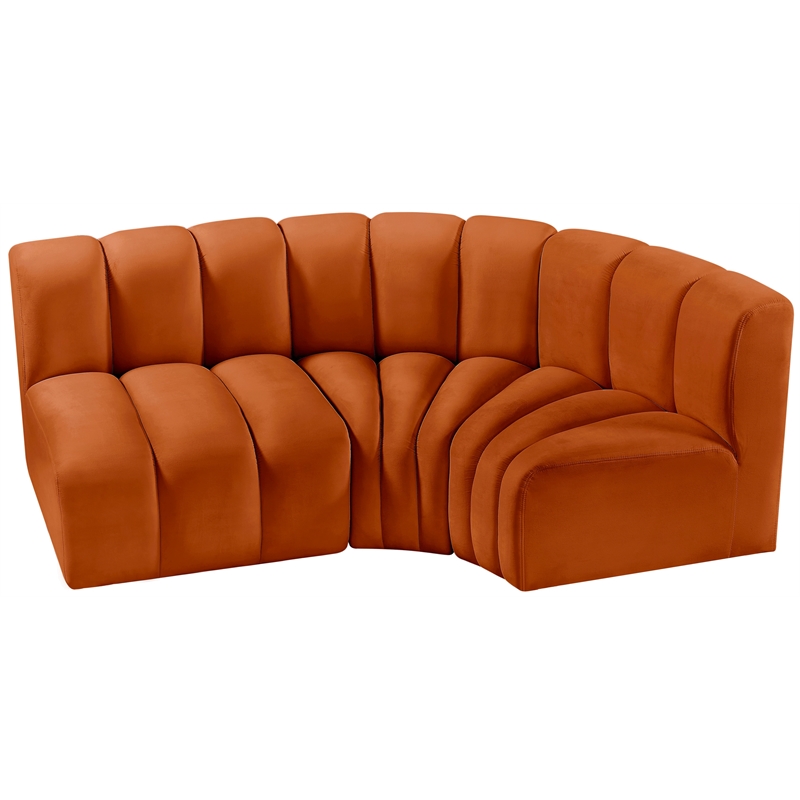 Bowery Hill Contemporary Soft Cognac Velvet Modular Sectional
