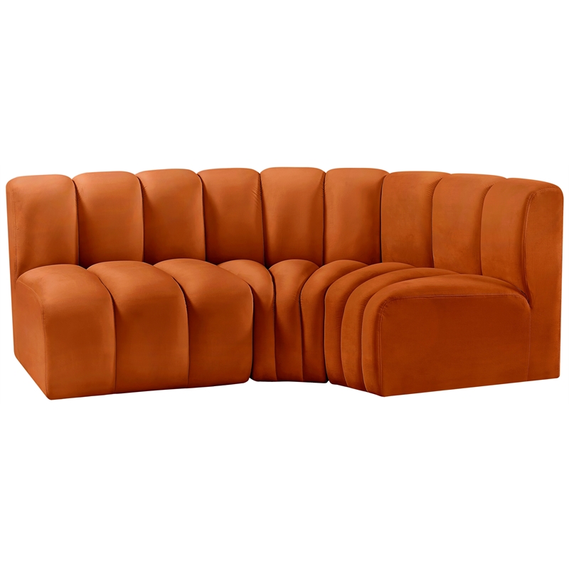 Bowery Hill Contemporary Soft Cognac Velvet Modular Sectional