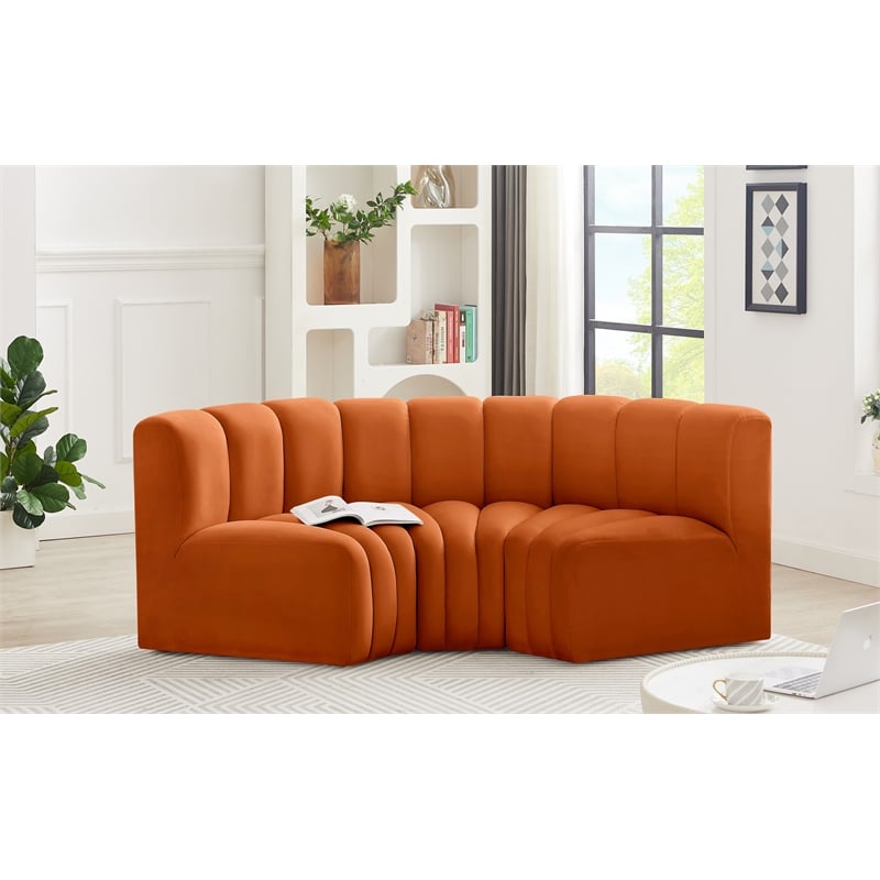 Bowery Hill Contemporary Soft Cognac Velvet Modular Sectional
