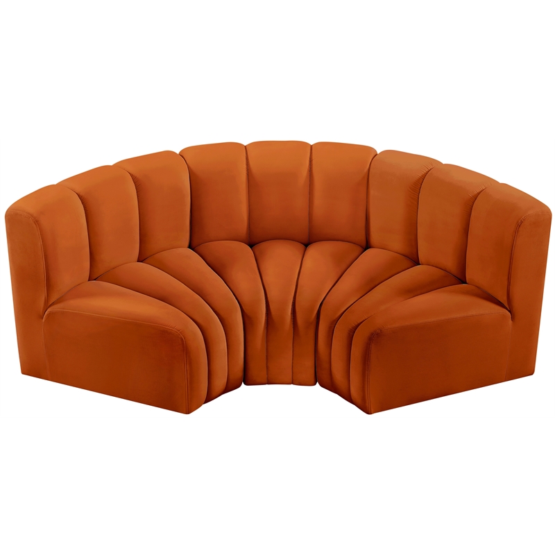 Bowery Hill Contemporary Soft Cognac Velvet Modular Sectional