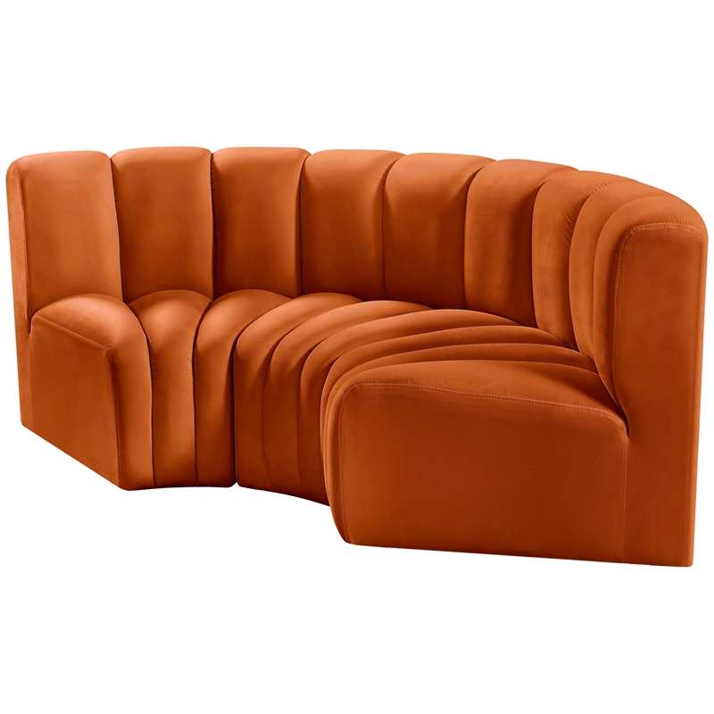 Bowery Hill Contemporary Soft Cognac Velvet Modular Sectional