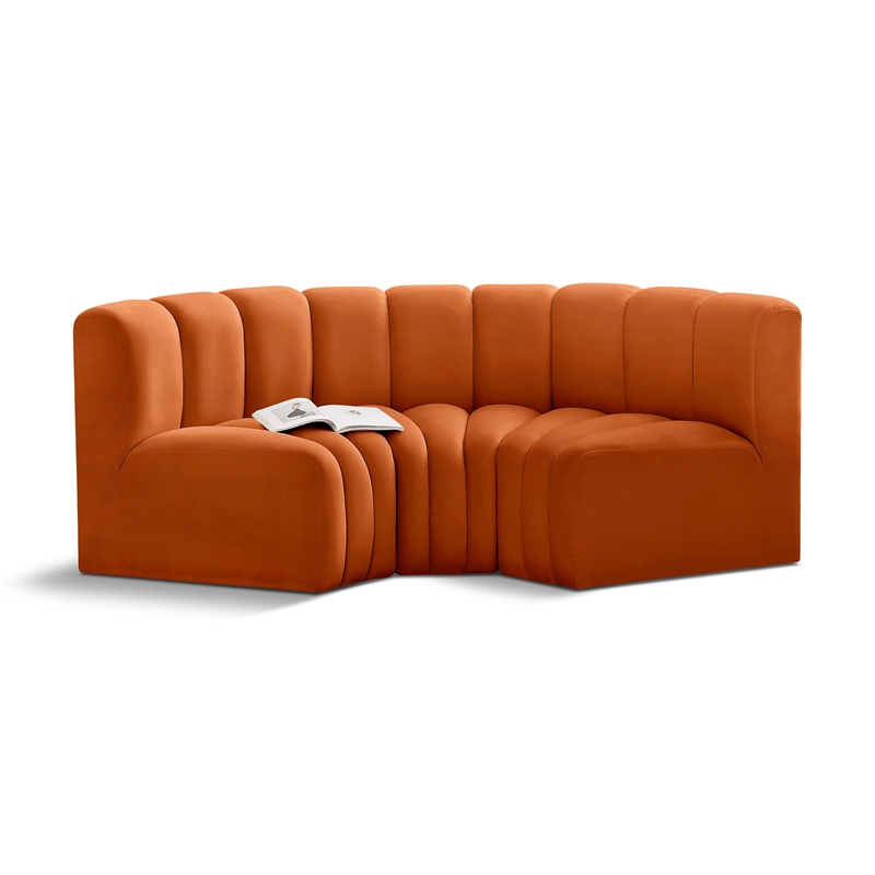 Bowery Hill Contemporary Soft Cognac Velvet Modular Sectional