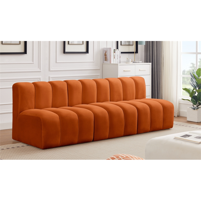 Bowery Hill Contemporary Soft Cognac Velvet Modular Sectional
