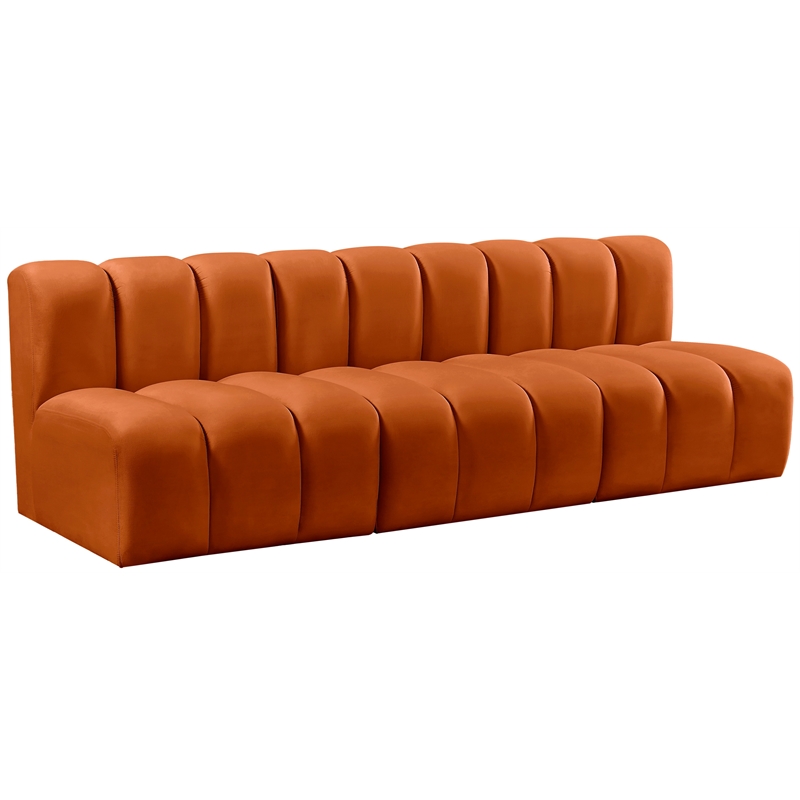 Bowery Hill Contemporary Soft Cognac Velvet Modular Sectional
