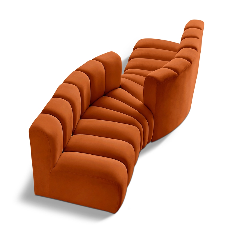 Bowery Hill Contemporary Soft Cognac Velvet Modular Sectional