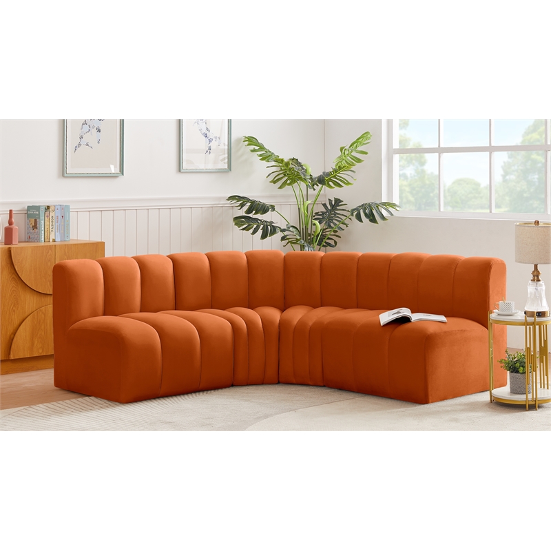 Bowery Hill Contemporary Soft Cognac Velvet Modular Sectional
