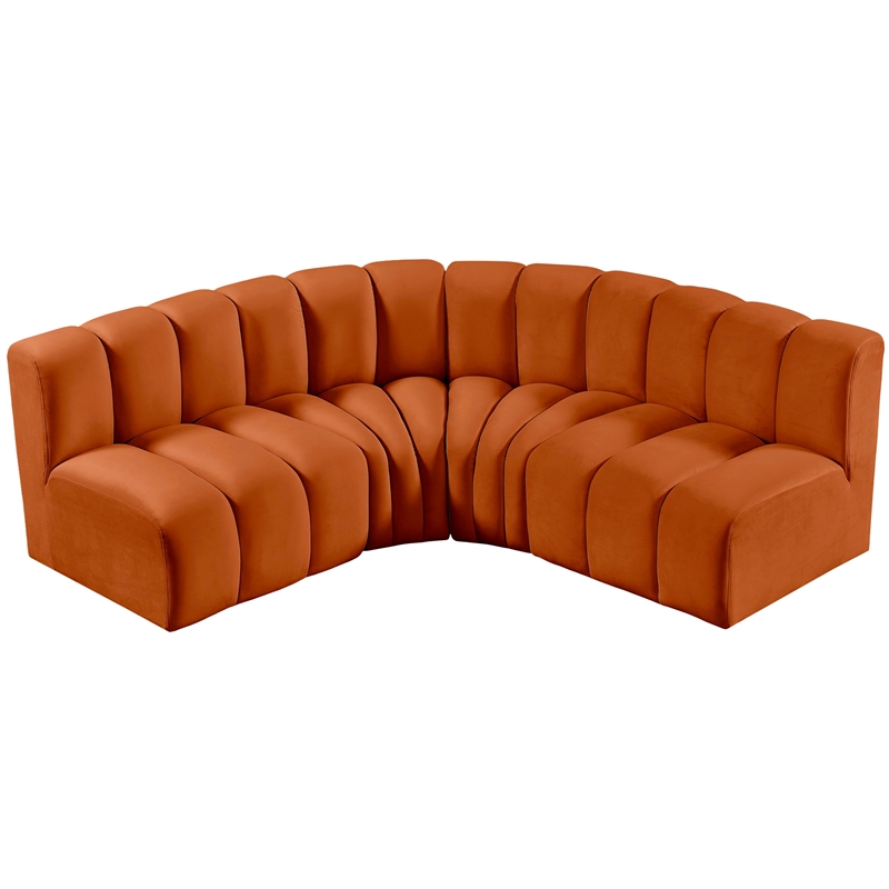 Bowery Hill Contemporary Soft Cognac Velvet Modular Sectional