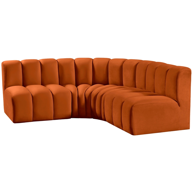 Bowery Hill Contemporary Soft Cognac Velvet Modular Sectional