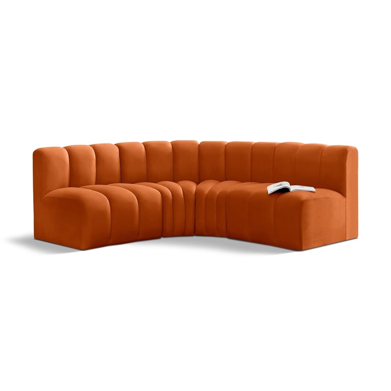 Bowery Hill Contemporary Soft Cognac Velvet Modular Sectional