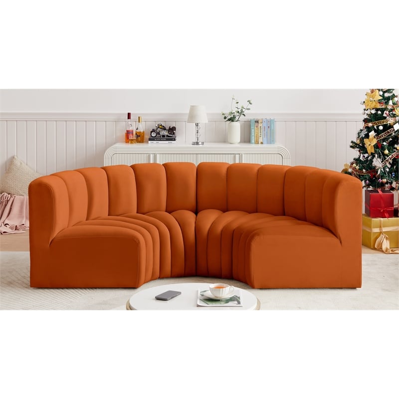 Bowery Hill Contemporary Soft Cognac Velvet Modular Sectional