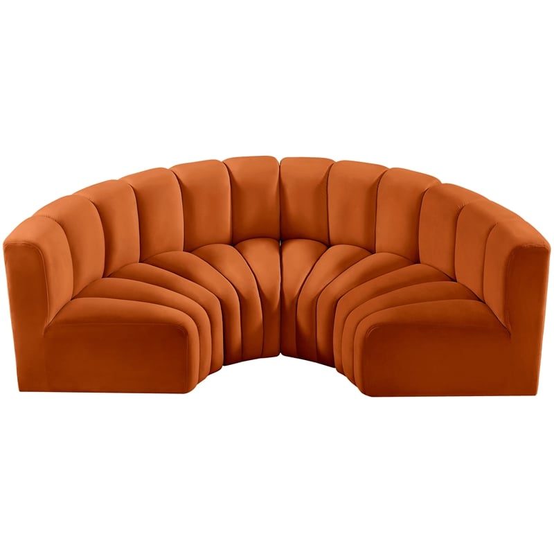 Bowery Hill Contemporary Soft Cognac Velvet Modular Sectional