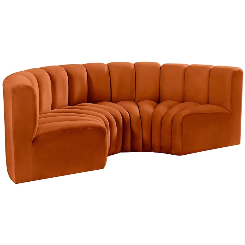 Bowery Hill Contemporary Soft Cognac Velvet Modular Sectional