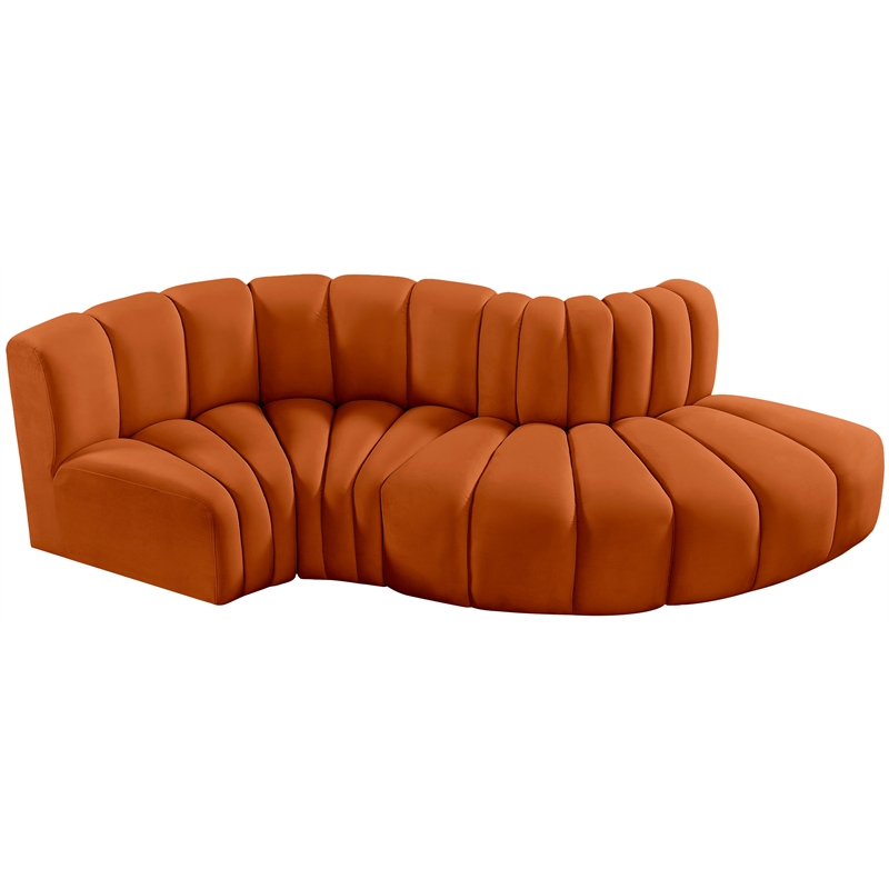 Bowery Hill Contemporary Soft Cognac Velvet Modular Sectional