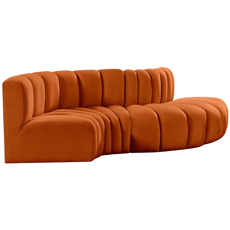 Bowery Hill Contemporary Soft Cognac Velvet Modular Sectional