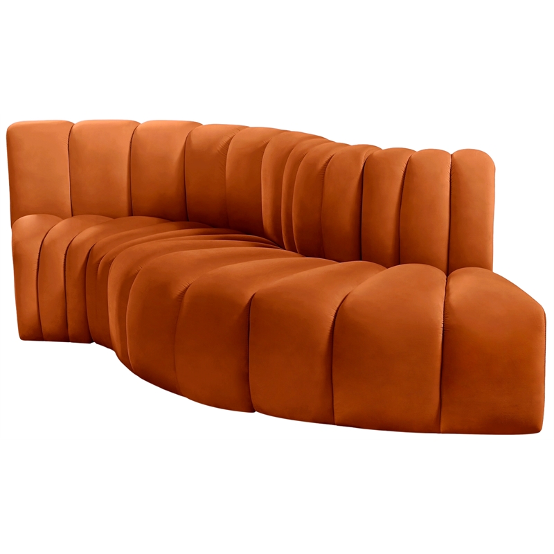 Bowery Hill Contemporary Soft Cognac Velvet Modular Sectional