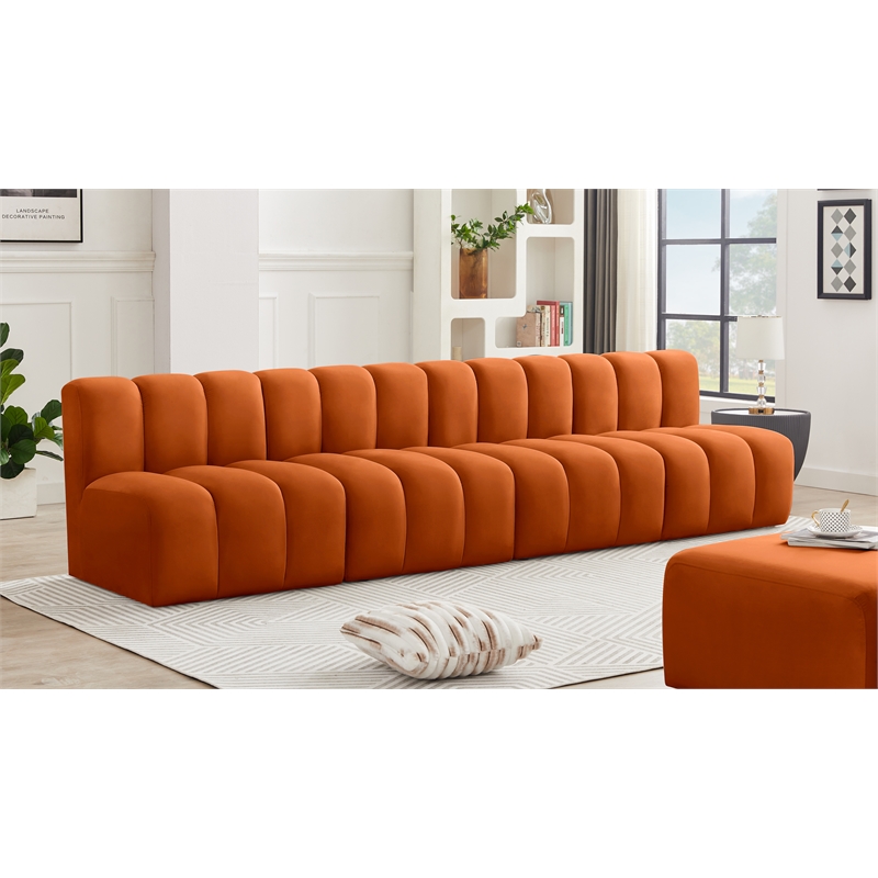 Bowery Hill Contemporary Soft Cognac Velvet Modular Sectional