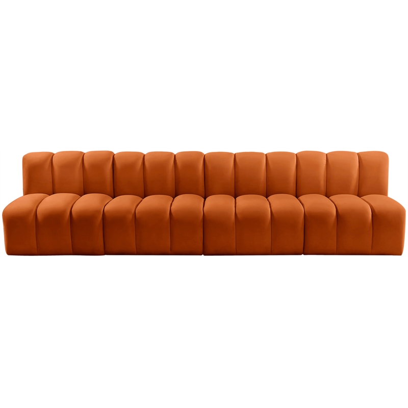 Bowery Hill Contemporary Soft Cognac Velvet Modular Sectional
