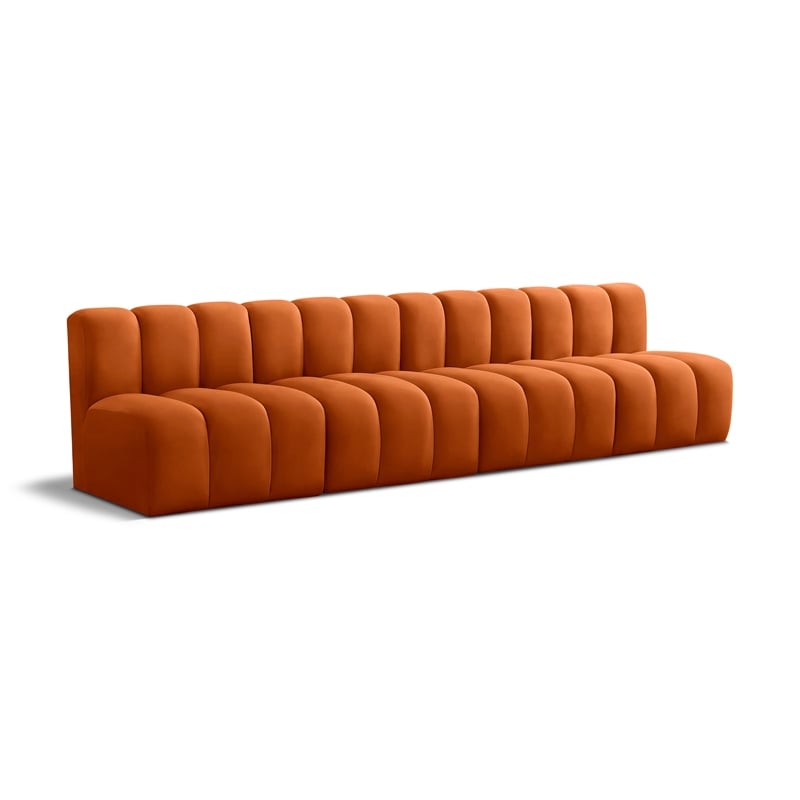 Bowery Hill Contemporary Soft Cognac Velvet Modular Sectional