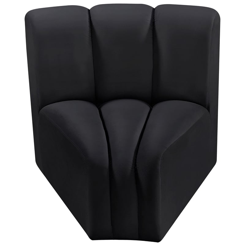 Bowery Hill Contemporary Deep Channel Tufted Soft Black Velvet Curved Corner