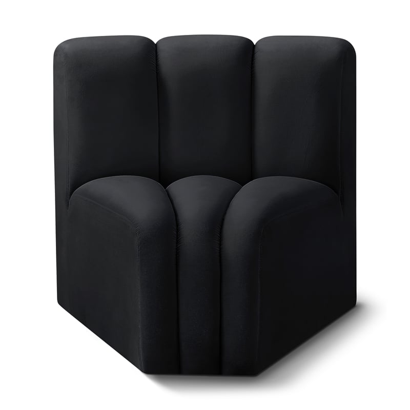Bowery Hill Contemporary Deep Channel Tufted Soft Black Velvet Curved Corner