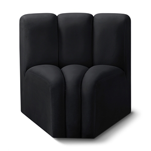 Bowery Hill Contemporary Deep Channel Tufted Soft Black Velvet Curved Corner
