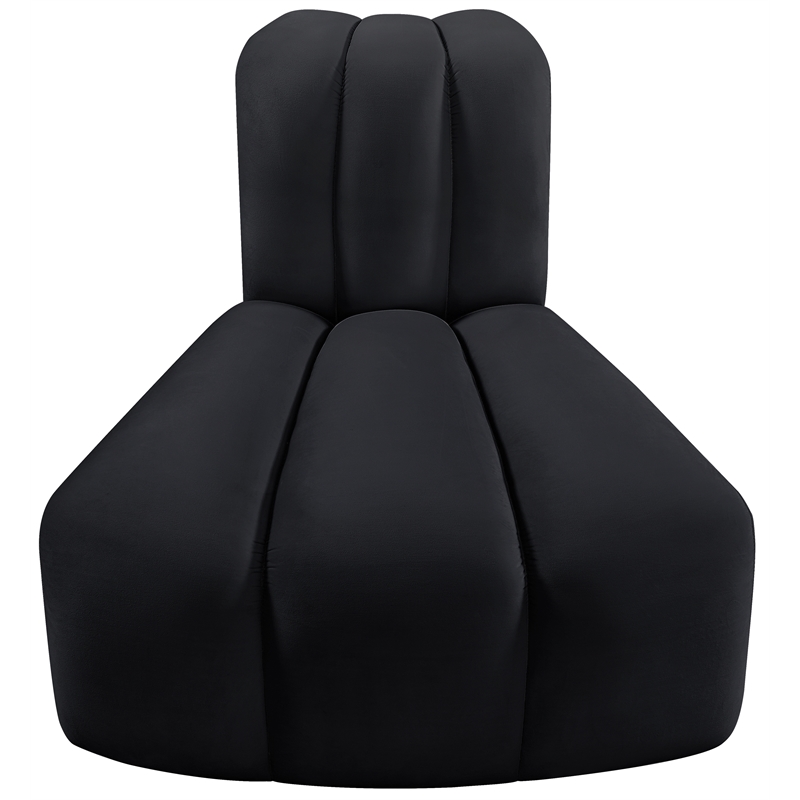 Bowery Hill Contemporary Deep Channel Tufted Soft Black Velvet Reverse Corner