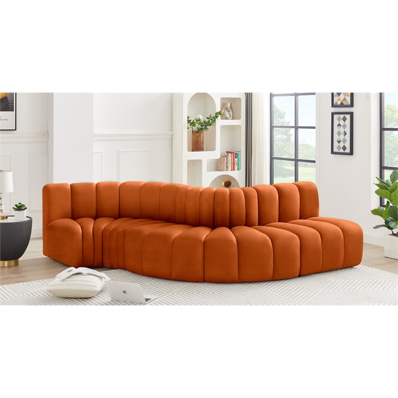 Bowery Hill Contemporary Soft Cognac Velvet Modular Sectional