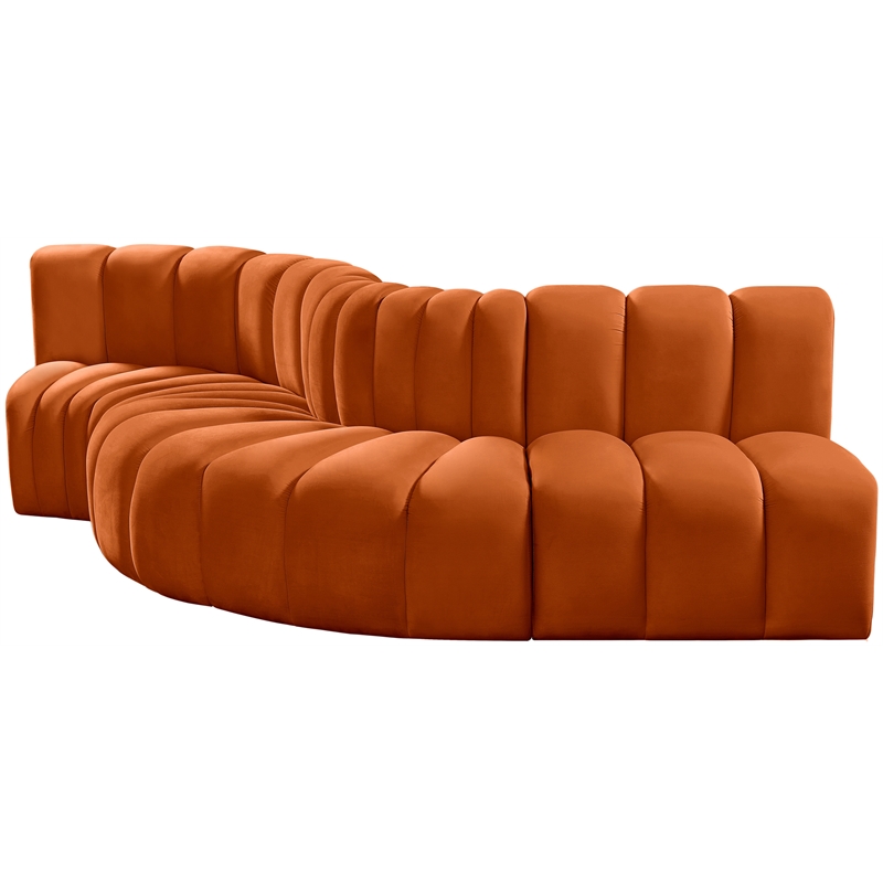 Bowery Hill Contemporary Soft Cognac Velvet Modular Sectional