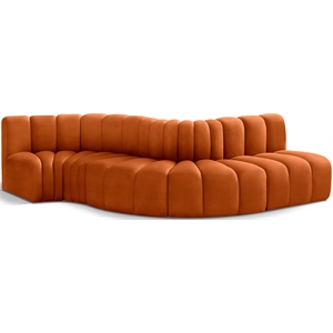Bowery Hill Contemporary Soft Cognac Velvet Modular Sectional