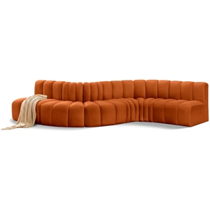 Bowery Hill Contemporary Soft Cognac Velvet Modular Sectional