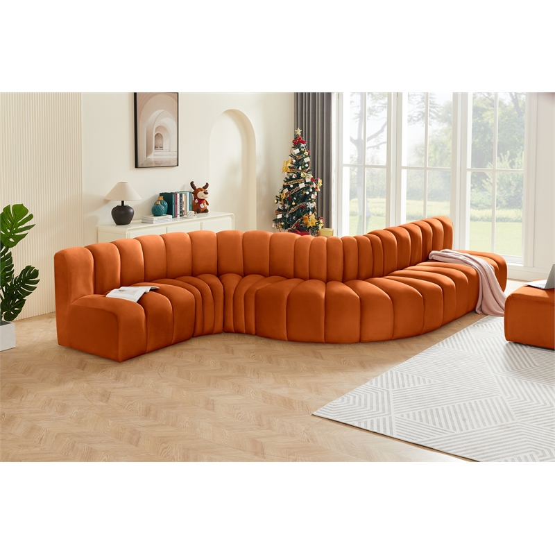 Bowery Hill Contemporary Soft Cognac Velvet Modular Sectional
