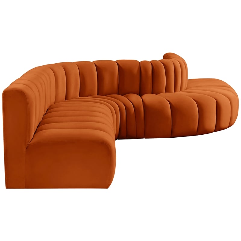 Bowery Hill Contemporary Soft Cognac Velvet Modular Sectional