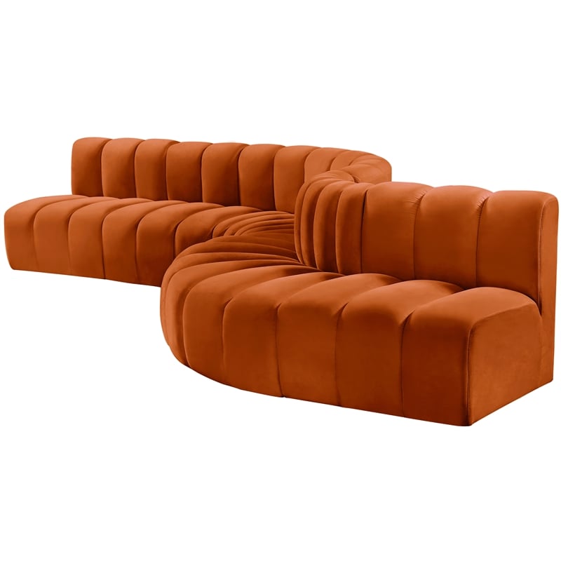 Bowery Hill Contemporary Soft Cognac Velvet Modular Sectional