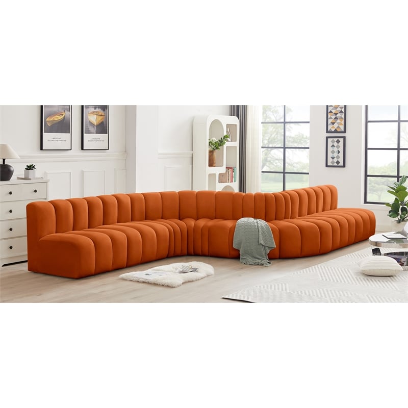 Bowery Hill Contemporary Soft Cognac Velvet Modular Sectional