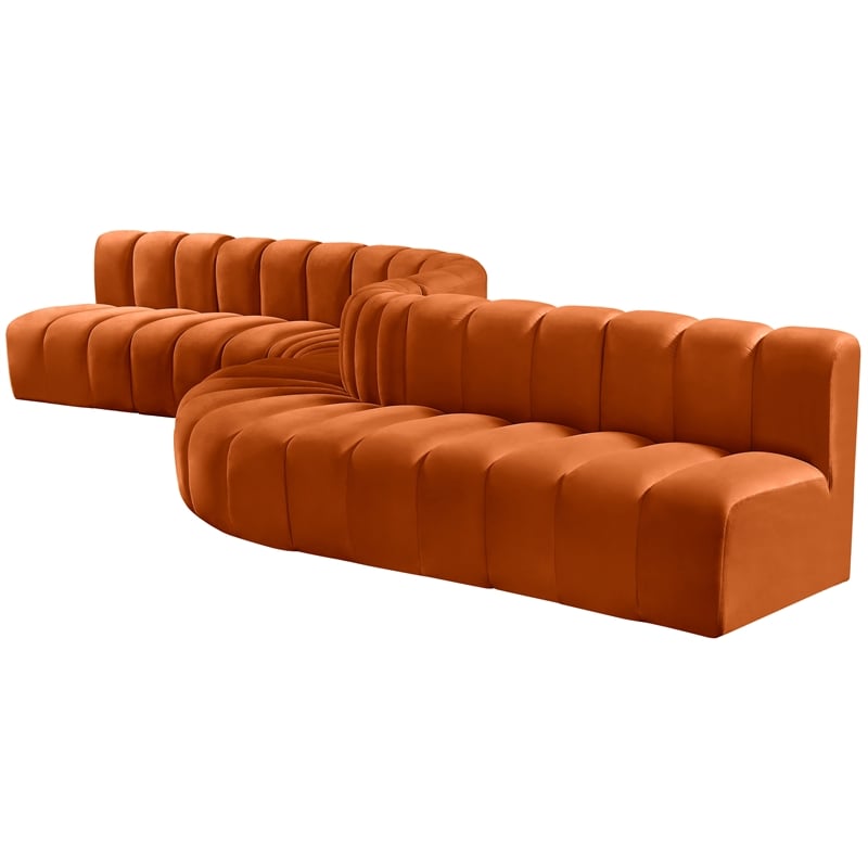 Bowery Hill Contemporary Soft Cognac Velvet Modular Sectional