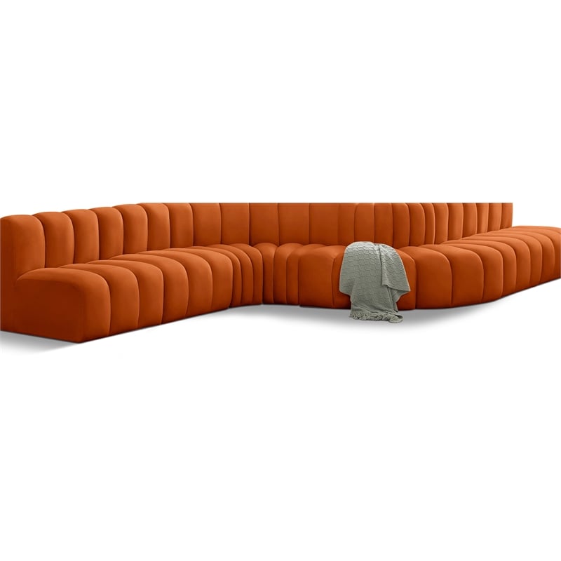 Bowery Hill Contemporary Soft Cognac Velvet Modular Sectional