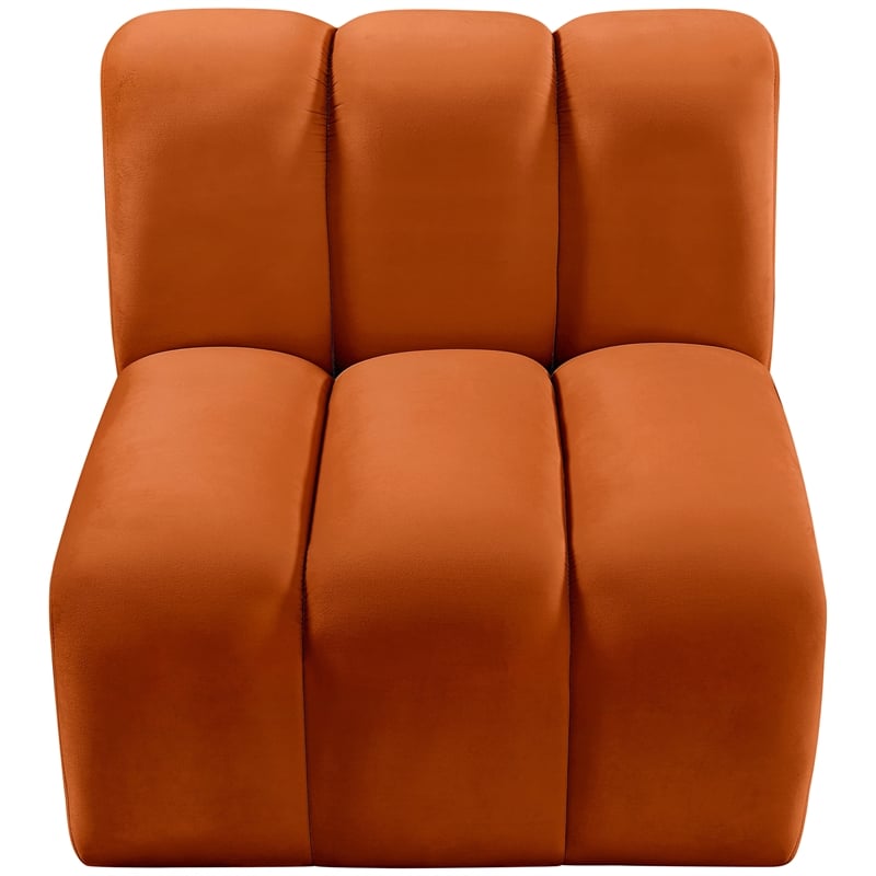 Bowery Hill Contemporary Deep Channel Tufted Soft Cognac Velvet Straight Chair