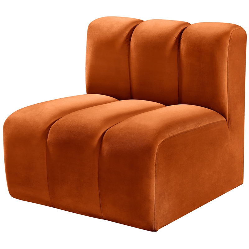 Bowery Hill Contemporary Deep Channel Tufted Soft Cognac Velvet Straight Chair