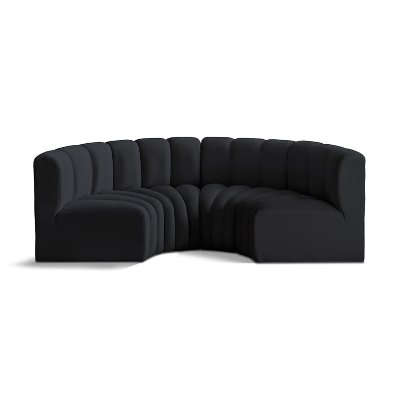 Bowery Hill Contemporary Soft Black Velvet Modular Sectional