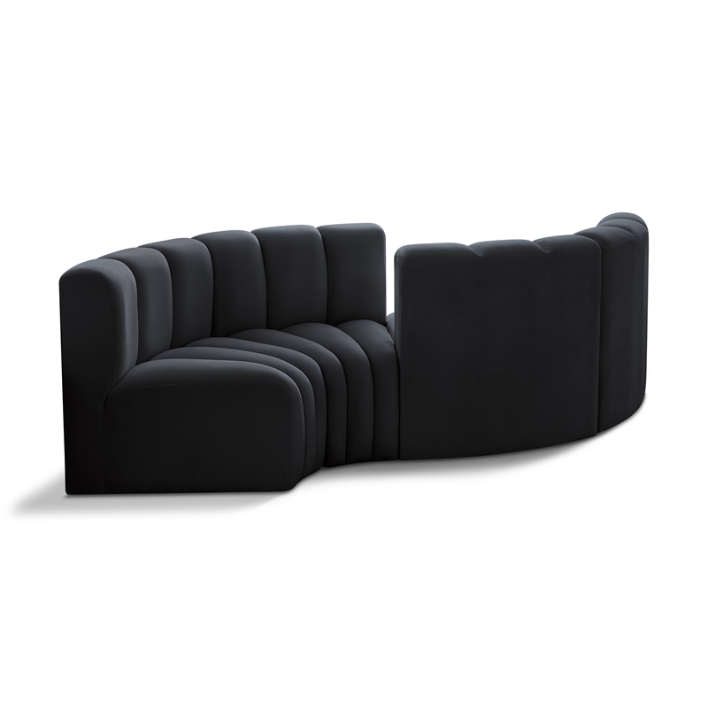Bowery Hill Contemporary Soft Black Velvet Modular Sectional