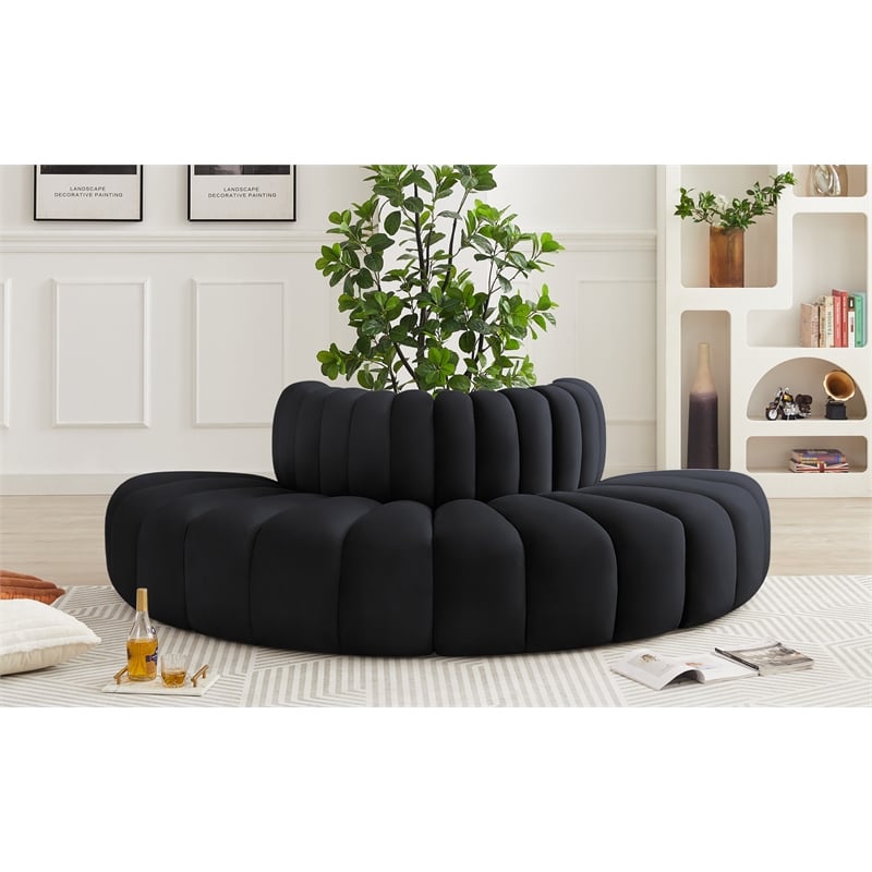Bowery Hill Contemporary Soft Black Velvet Modular Sectional