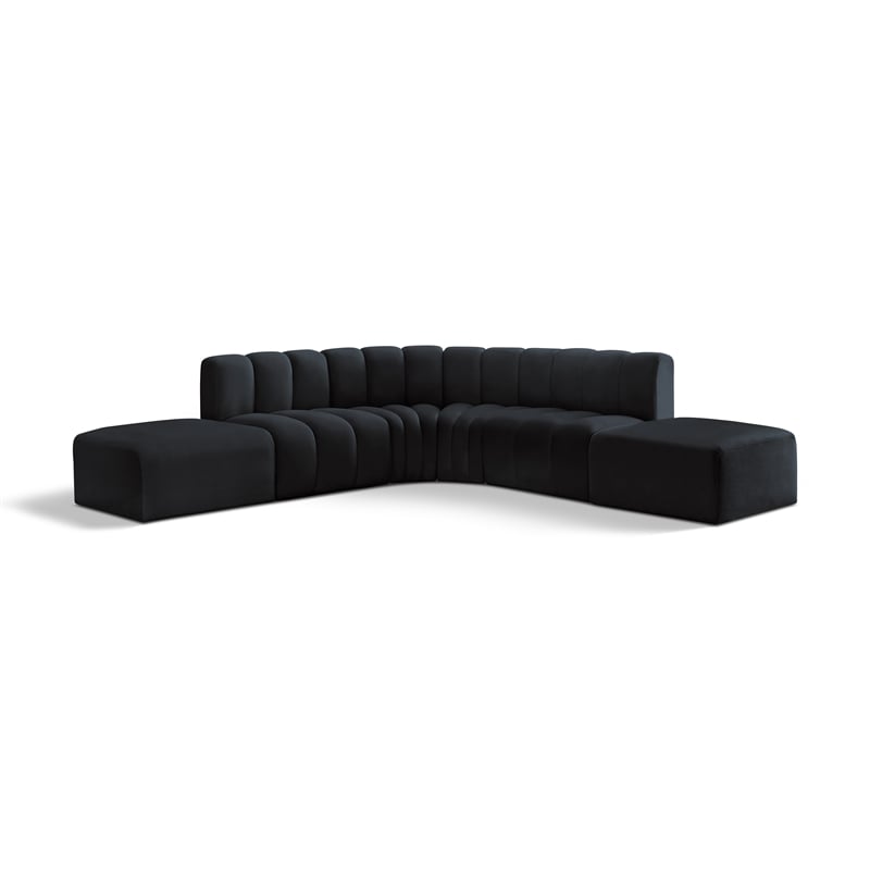 Bowery Hill Contemporary Soft Black Velvet Modular Sectional