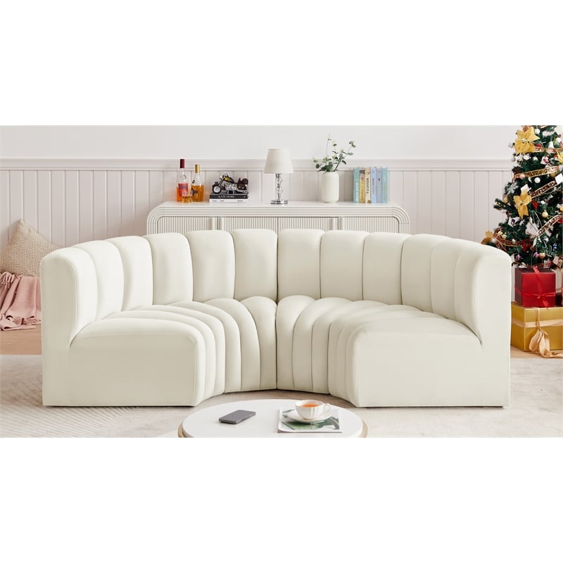 Bowery Hill Contemporary Soft Cream Velvet Modular Sectional