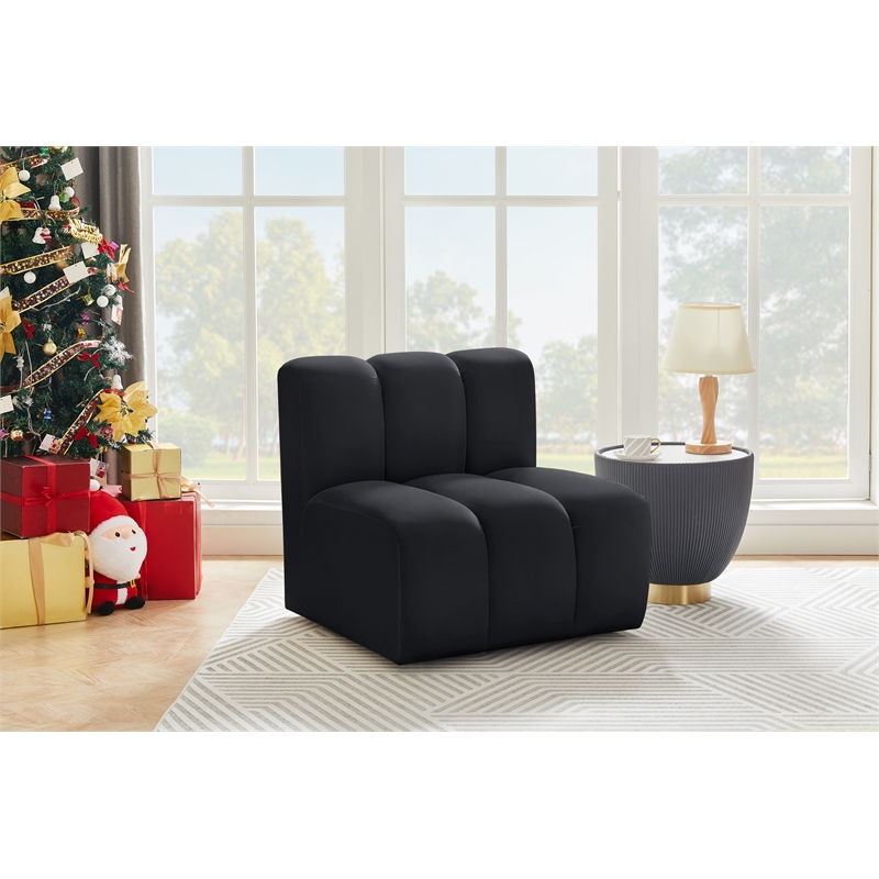 Bowery Hill Contemporary Deep Channel Tufted Soft Black Velvet Straight Chair