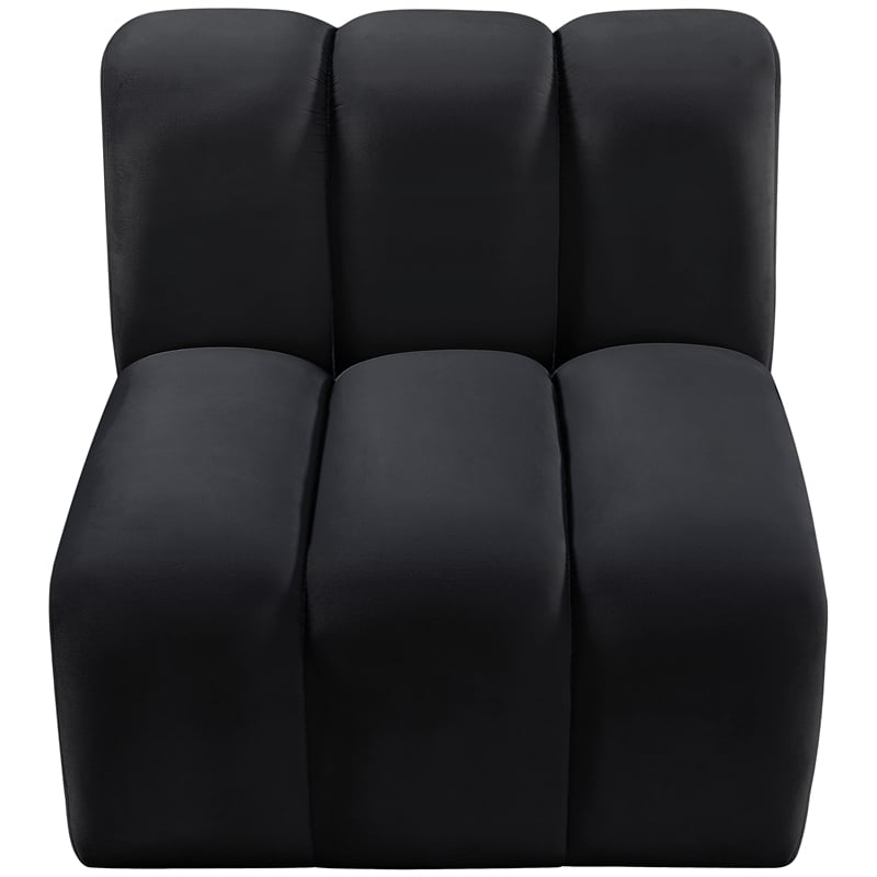 Bowery Hill Contemporary Deep Channel Tufted Soft Black Velvet Straight Chair