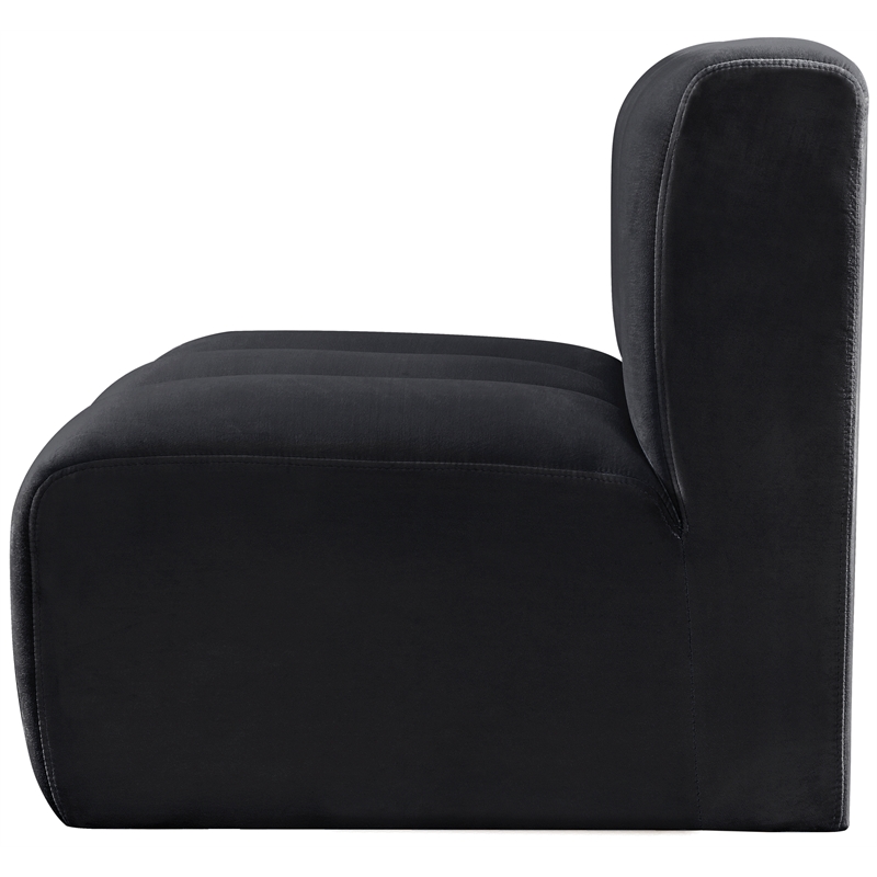 Bowery Hill Contemporary Deep Channel Tufted Soft Black Velvet Straight Chair